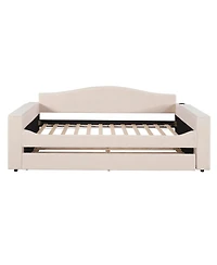 Simplie Fun Gray upholstered daybed with storage, trundle, Bluetooth audio