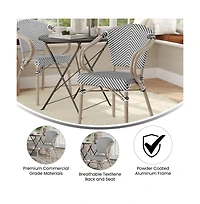 Merrick Lane Mael Stacking Thonet Bistro Style Chair With Arms, Textilene Seat, And Bamboo Finished Metal Frame For Indoor/Outdoor Use