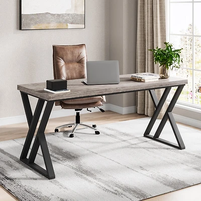 Tribesigns Writing Computer Desk, 55 inch Heavy Duty Study Desk with Z-Shaped Metal Leg, Modern Simple Home Office