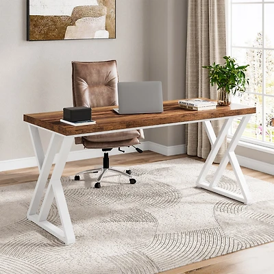 Tribesigns Writing Computer Desk, 55 inch Heavy Duty Study Desk with Z-Shaped Metal Leg, Modern Simple Home Office