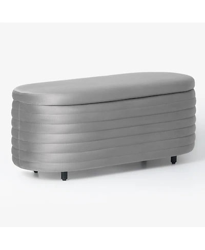 WestinTrends 42" Wide Mid-Century Modern Upholstered Velvet Tufted Oval Storage Ottoman Bench