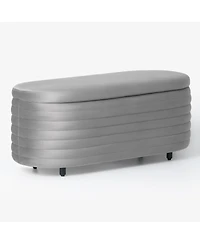 WestinTrends 42" Wide Mid-Century Modern Upholstered Velvet Tufted Oval Storage Ottoman Bench