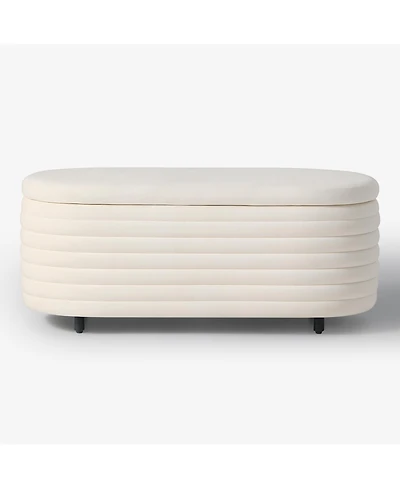 WestinTrends 42" Wide Mid-Century Modern Upholstered Velvet Tufted Oval Storage Ottoman Bench