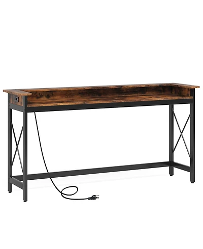Tribesigns Sofa Table with Outlets and Usb Ports, 70.9 inch Extra Long Console Table Behind Couch with Charging Station, Industrial Narrow Entryway Ha