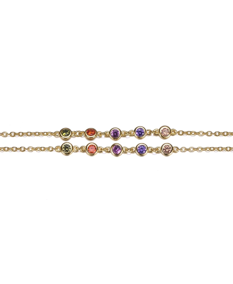 GiGiGirl 14k Gold Plated Multi Color Double Layer Rolo Chain Anklet, Adjustable Length