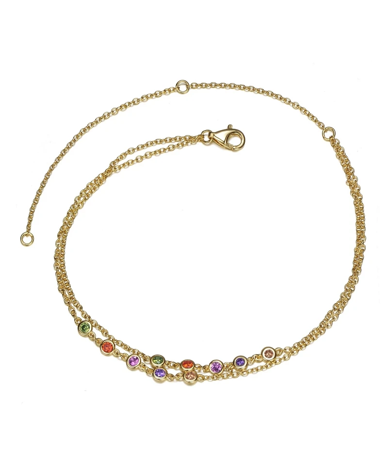 GiGiGirl 14k Gold Plated Multi Color Double Layer Rolo Chain Anklet, Adjustable Length