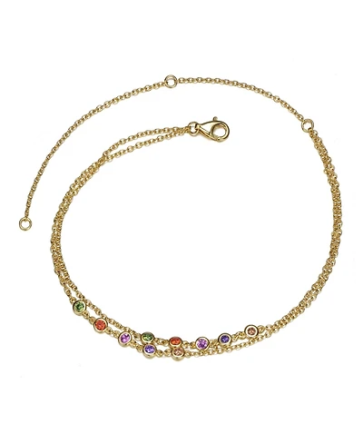 GiGiGirl 14k Gold Plated Multi Color Double Layer Rolo Chain Anklet, Adjustable Length