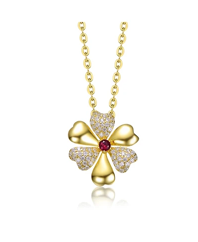 Sophisticated 14k Gold Plated Pave Flower Pendant Necklace