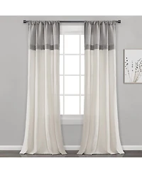 Lush Decor Farmhouse Faux Linen Colorblock Pleated Window Curtain Panels
