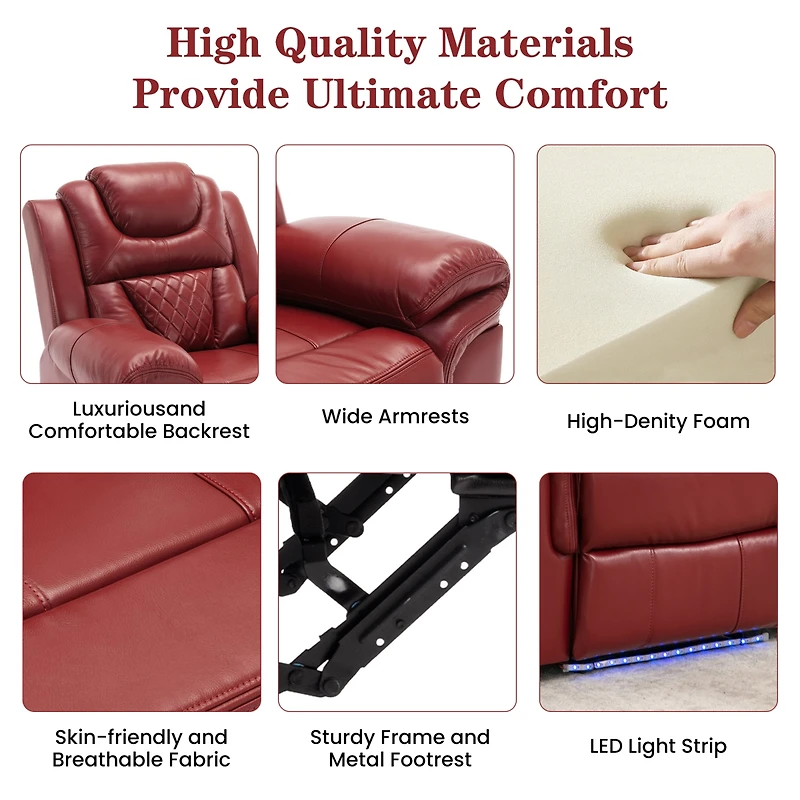 Streamdale Manual Recliner Chair with Led Lights for Home Theater