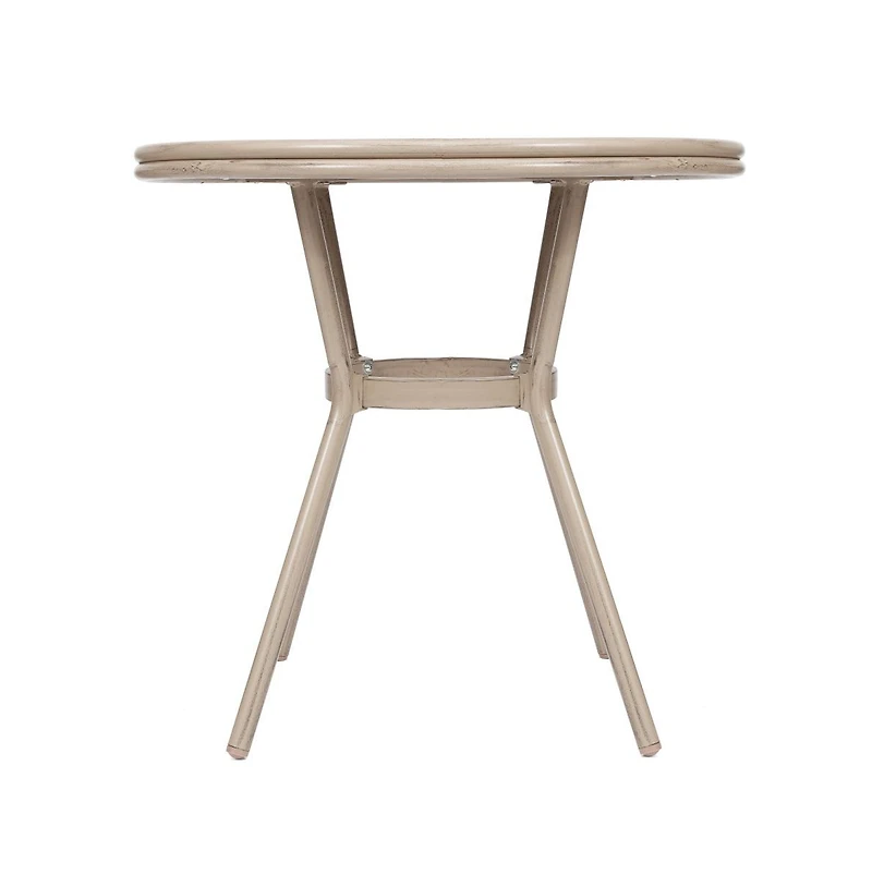 Merrick Lane Mael Bistro Style Table With Tempered Glass Top, Textilene, And Bamboo Finished Metal Frame For Indoor/Outdoor Use