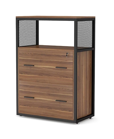 Tribesigns 2 Drawer File Cabinet with Lock, Large Lateral Filing Cabinet for Letter/Legal / A4 Size, Wood Printer Stand with Open Storage Shelves for