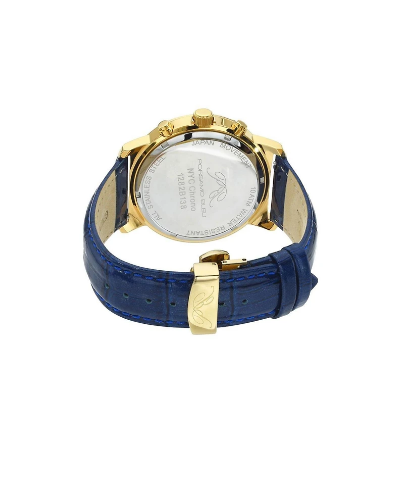 Porsamo Bleu Nyc Chrono Genuine Leather Gold Tone & Blue Men's Watch 1282BNYL