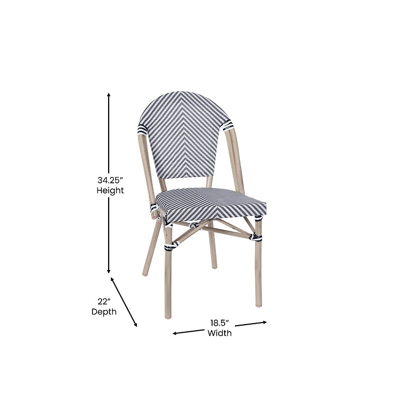 Merrick Lane Mael Bistro Style Table With Glass Top, Textilene, Stack Chairs