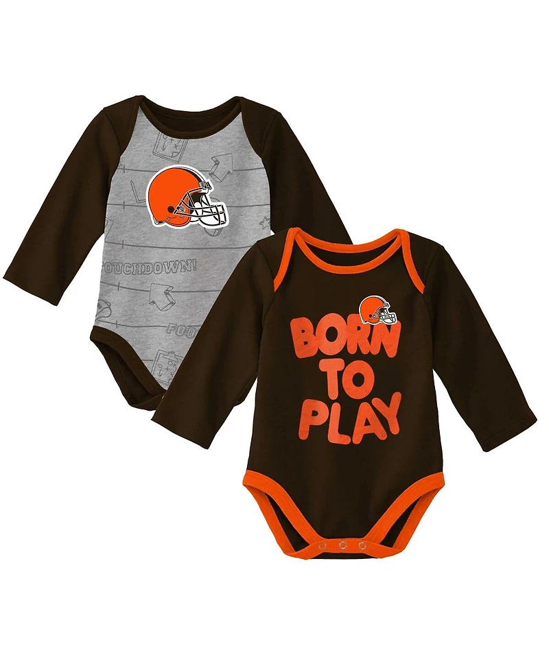 Newborn Infant Brown/Heathered Gray Cleveland Browns Born To Win Two-Pack Long Sleeve Bodysuit Set