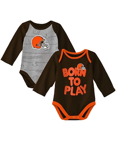 Newborn Infant Brown/Heathered Gray Cleveland Browns Born To Win Two-Pack Long Sleeve Bodysuit Set