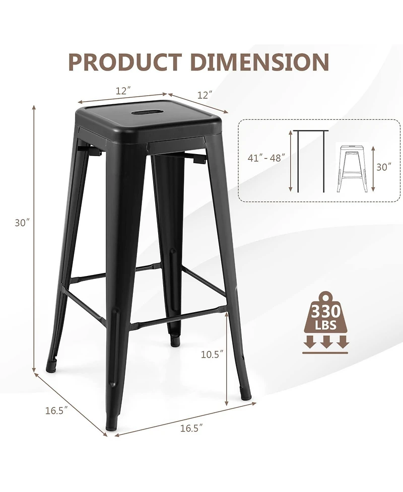 Sugift 30 Inch Bar Stools Set of 4 with Square Seat and Handling Hole