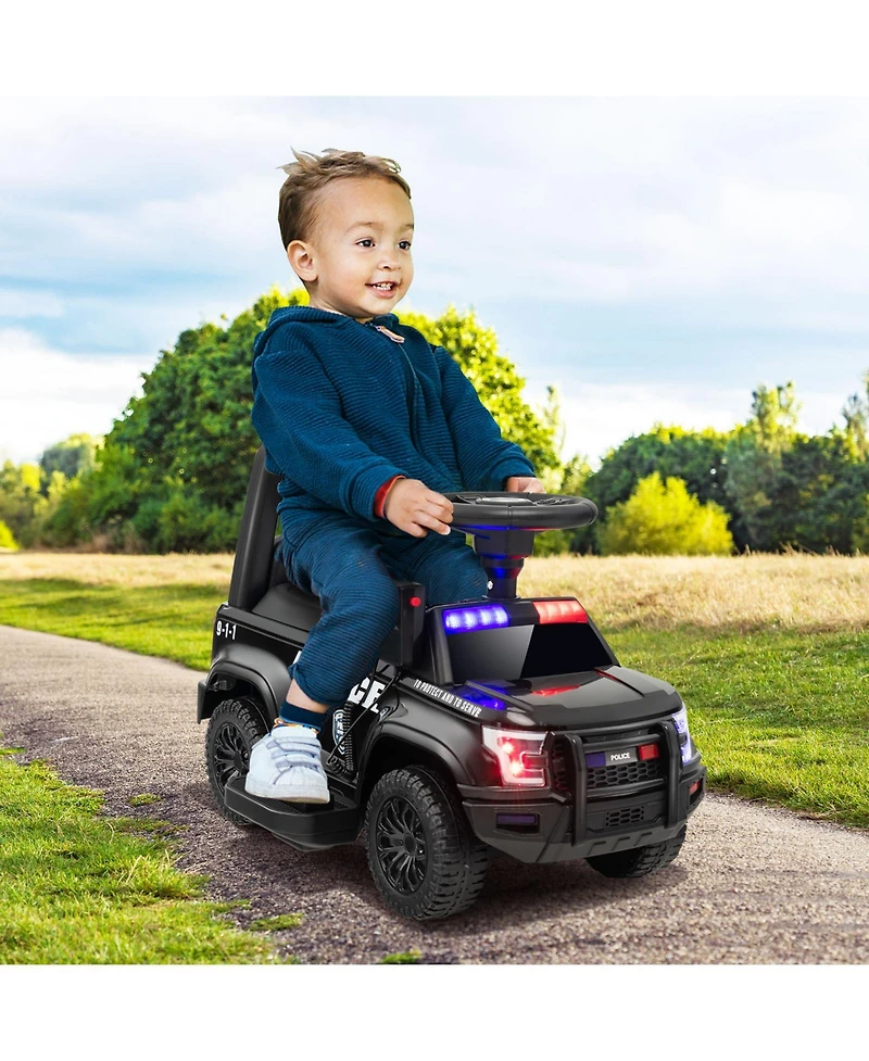 Sugift 6V Kids Ride On Police Car with Real Megaphone and Siren Flashing Lights