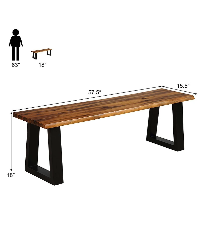 Gymax Solid Acacia Wood Patio Bench Dining Bench Outdoor W/Rustic Metal Legs