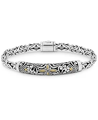 Devata Bali Filigree with Borobudur Oval 5mm Chain Bracelet Sterling Silver and 18K Gold