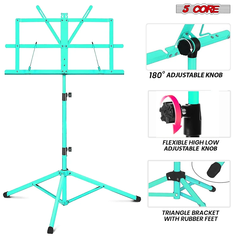 5 Core Music Stand Adjustable Desktop Book Stands Portable Sheet Holder All Metal Foldable Bookstand