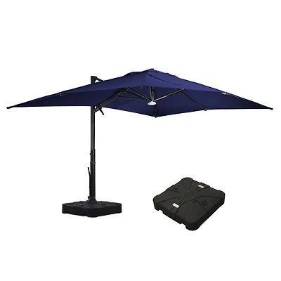 Mondawe 120" Square Cantilever Umbrella with Detachable Led Atmosphere Light and Bluetooth Player, w/ Weight Base Included