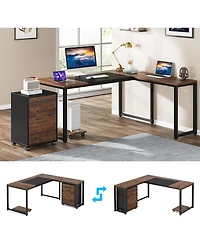 Tribesigns 62.99" L-Shaped Computer Desk with Mobile File Cabinet, Large Executive Office Desk with 3-Drawer Vertical Filing Cabinet, Business Fu