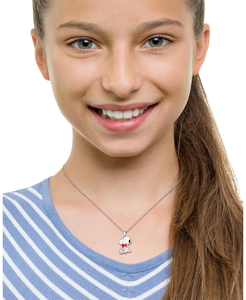 Peanuts Snoopy Silver Plated Holding Heart Pendant, 16+2" Chain