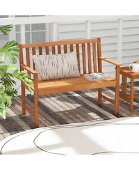Sugift 2-Seat Patio Wood Bench with Cozy Armrests and Backrest