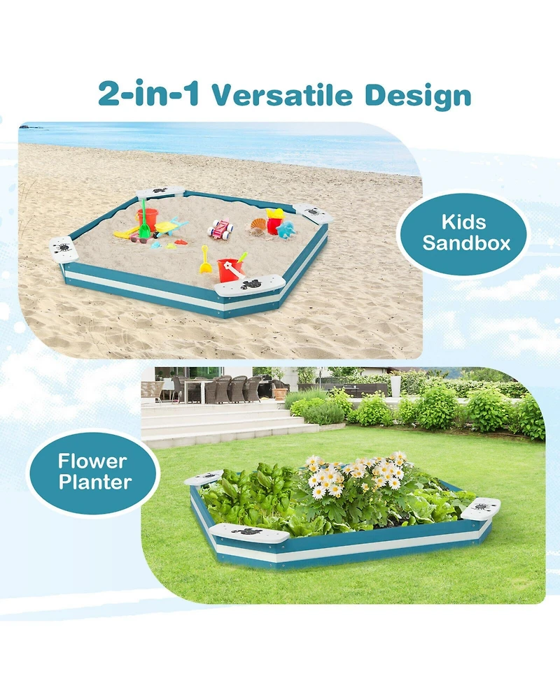Sugift Outdoor Solid Wood Sandbox with 4 Built-in Animal Patterns Seats