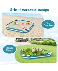 Sugift Outdoor Solid Wood Sandbox with 4 Built-in Animal Patterns Seats