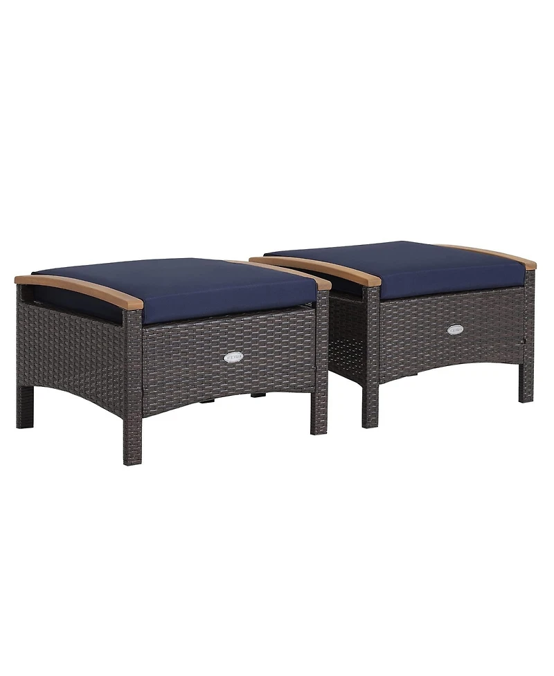 Set of 2 Fade-Resistant Wicker Patio Ottoman