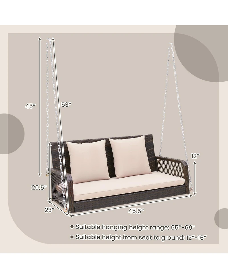 Sugift 2-Person Outdoor Wicker Porch Swing with Seat and Back Cushions