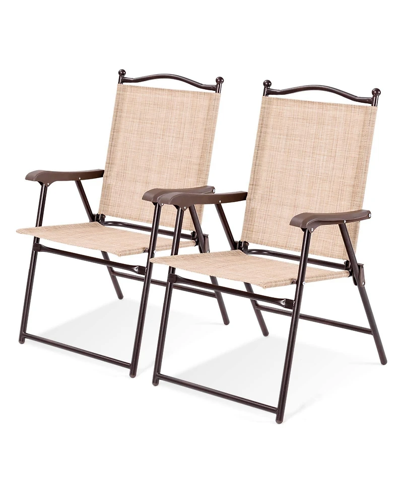 Sugift Set of 2 Patio Folding Sling Back Camping Deck Chairs