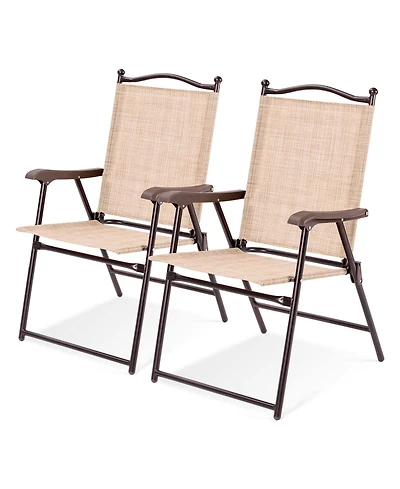 Sugift Set of 2 Patio Folding Sling Back Camping Deck Chairs