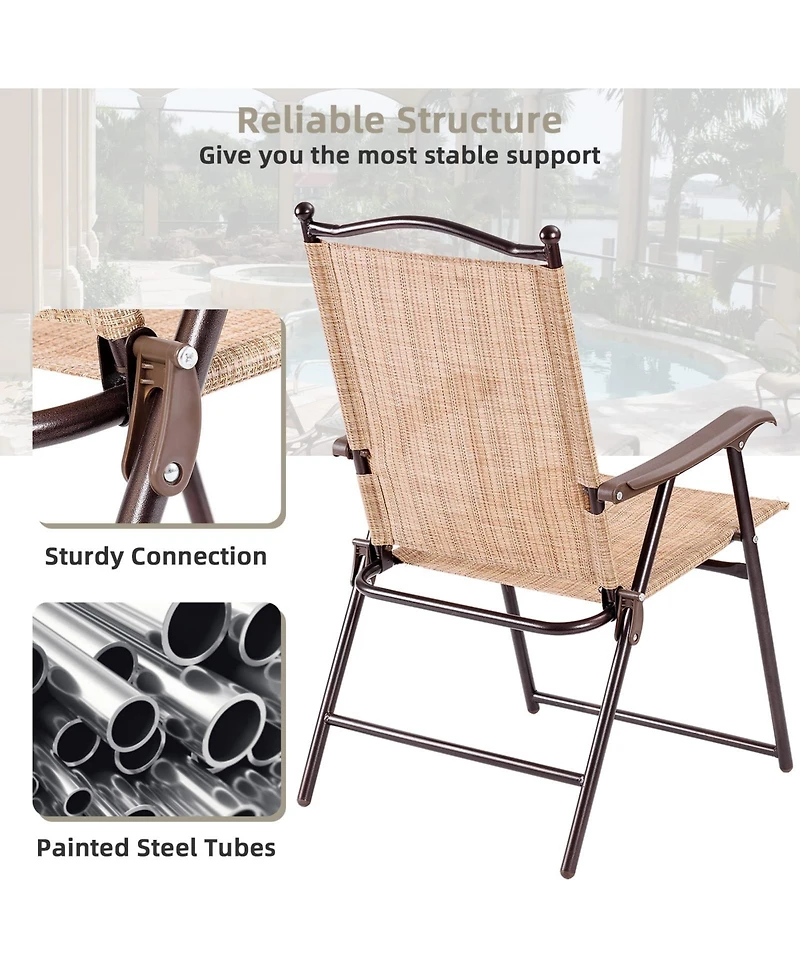 Sugift Set of 2 Patio Folding Sling Back Camping Deck Chairs