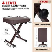 5 Core Keyboard Bench 3" Padded Cushioned Piano Stool Height Adjustable Guitar Seat Folding Portable