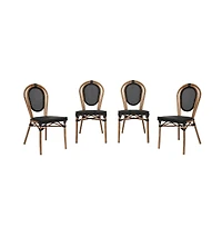 Merrick Lane Mael Set Of Four Stacking Thonet Bistro Style Chair With Textilene Seat And Bamboo Finished Metal Frame For Indoor/Outdoor Use