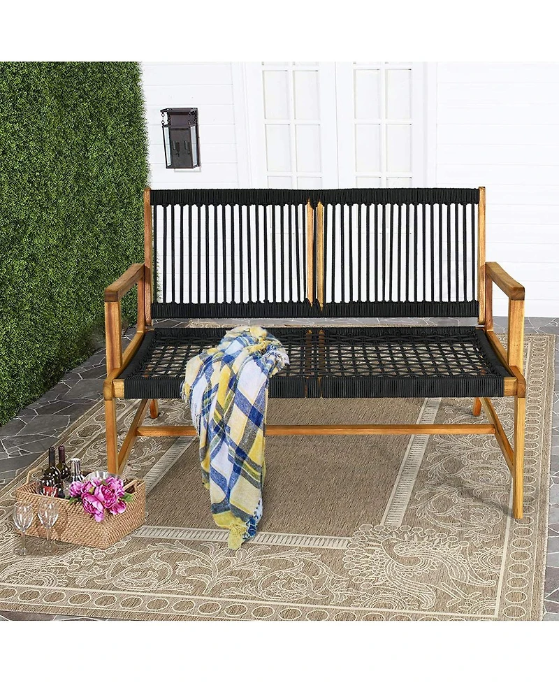 Sugift 2-Person Acacia Wood Yard Bench for Balcony and Patio