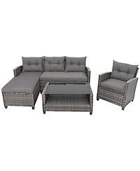 Sugift 4 Pieces Patio Rattan Furniture Set with Cushion and Table Shelf