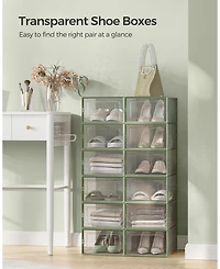 Set of 12 Stackable Shoe Organizers for Closet or Entryway, Fits Sneakers