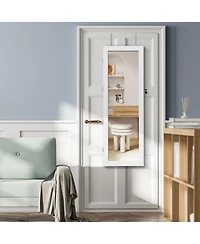 Sugift Lockable Wall Mount Mirrored Jewelry Cabinet with Led Lights