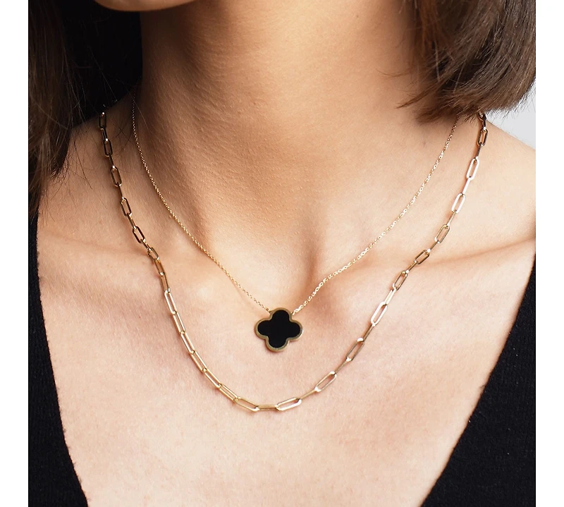 The Lovery Onyx Single Clover Necklace 14K Yellow Gold