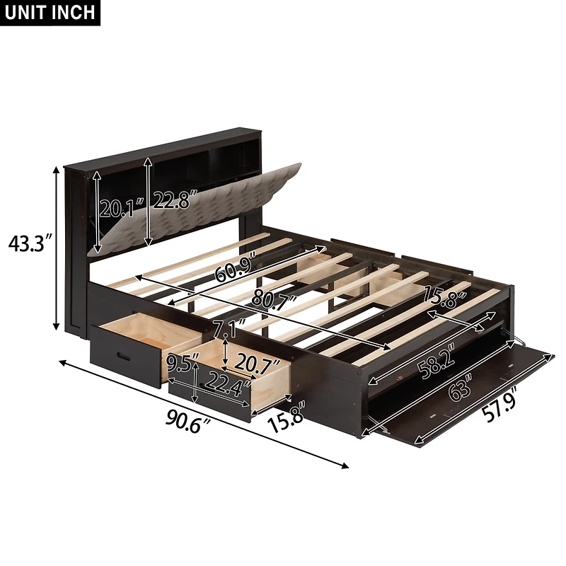 Streamdale Queen Platform Bed with Storage Headboard and Drawers