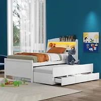 Simplie Fun Twin Size Platform Bed With Storage Led Headboard, Twin Size Trundle And 3 Drawers