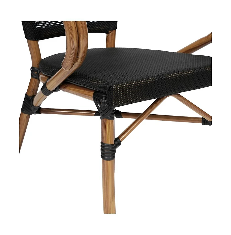 Merrick Lane Mael Set Of Two Stacking Thonet Bistro Style Chair With Arms, Textilene Seat, And Bamboo Finished Metal Frame For Indoor/Outdoor Use