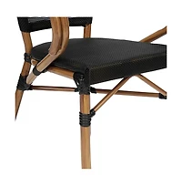 Merrick Lane Mael Set Of Two Stacking Thonet Bistro Style Chair With Arms, Textilene Seat, And Bamboo Finished Metal Frame For Indoor/Outdoor Use