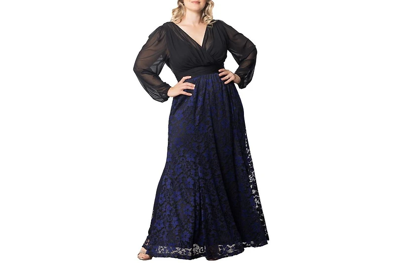 Kiyonna Plus Size Mon Tresor Long Sleeve Lace Evening Gown