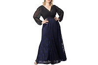 Kiyonna Plus Size Mon Tresor Long Sleeve Lace Evening Gown