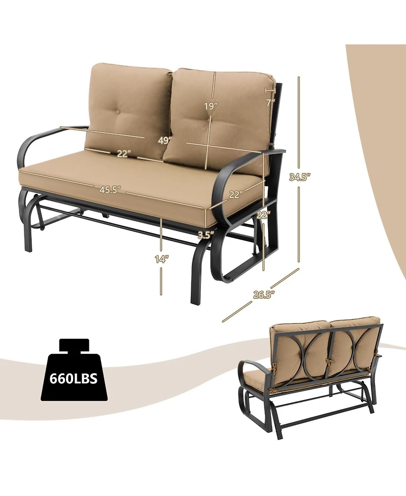 Sugift Patio 2-Person Glider Bench Rocking Loveseat with Cushioned Armrest